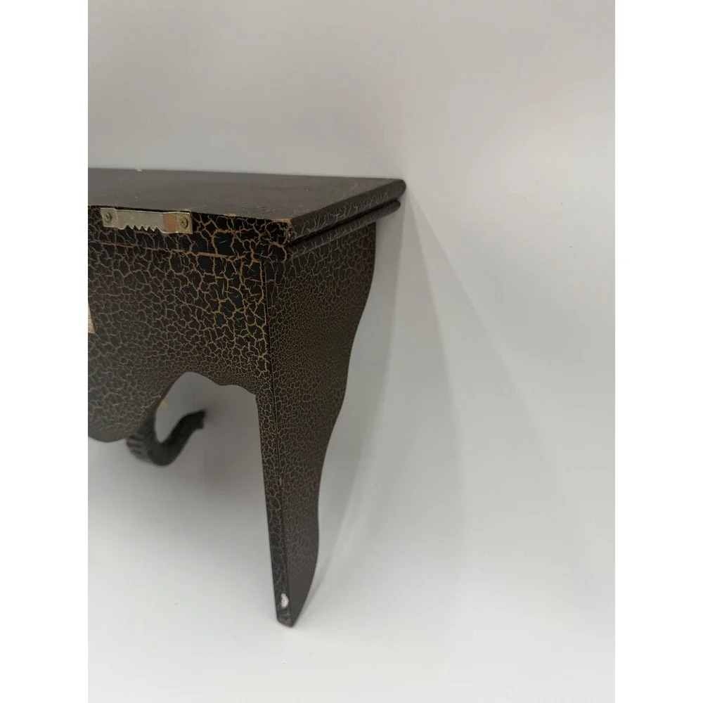 Vintage Elephant Head Wall Shelf Black Gold Crackle Safari Decor Floating Shelf